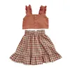 衣類セット3-7t女の赤ちゃんドレスセットトップ格子長スカート2pcsキッド衣装子供夏の幼児パーティーエレガントなプリンセスコスチューム