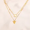 Classical Women Designer Necklace Choker Pendant Chain Gold Plated Stainless Steel Letter Necklaces Wedding Jewelry Accessories 2colors