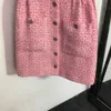 23ss Zomer Jurken Vrouwen Designer Meisje Stijl Enkele Breasted Tweed Revers Taille Korte Mouw Jurk Hoge Kwaliteit Dameskleding A1