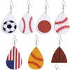 Dangle Lustre Date Arrivée Teardrop Pu Boucles D'oreilles En Cuir Baseball Basketball Football Volleyball Sport Boucle D'oreille Pour Les Femmes Jewe Dhj2V