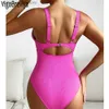 Kvinnors badkläder vigobeviya 2023 rosa bandade badkläder kvinnor sexig ring ihålig push up one bit baddräkt monokini svartlös strand baddräkt t230606