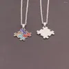 Pendentif Colliers Sensibilisation À L'autisme Enfants Enfants Collier Argent Couleur Lien Chaîne Coeur Jigsaw Puzzle Pièce Émail Accessoire Cadeau