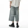 Mäns jeans blå baggy jorts för män kvinnor överdimensionerade mellanlängd shorts denim byxor streetwear 7y8y