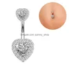 Navel Bell Button Rings Allergia Acciaio inossidabile Belly Diamond Heart Body Jewelry Per le donne Ragazze Will And Sandy Drop Delivery Dhxwk