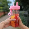 Water Bottles Dual Straw Separate Drink Transparent Plastic Bottle Leak-proof Drinkware Cute Fruit Juice Girl Couples Gift