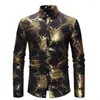 Heren Casual Shirts Mannen Bloemenprint Shirt Rode Lange Mouw Luxe Jurk Heren Slim Fit Turn Down Kraag Chemise Homme Mode Kleding