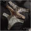 Calcinha fio dental feminina Sexy Leopard G String Biquíni Calcinha Seda Gelo Sem Costura Ioga Esporte Legging Cueca Tanga T Back Mulheres Ling Dhxqx