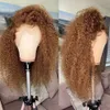 180Density Brown Color Curly Human Hair Wig for Women Black/Blond Highlights HD Lace Frontal Wig Remy 360 Full Lace Front Synthetic Wig