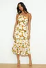 Fashion Printed Dress Skew Neck Sleeveless Waist Retraction Peplum Slim Dress Female One-Shoulder Fishtail skirt