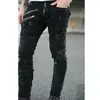 Jeans pour hommes droits hommes Punk pantalon en jean maigre printemps été copain Streetwear fermeture éclair coupe ajustée noir Goth pantalon 230606