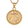 Pendant Necklaces 12 Zodiac Sign Necklace Gold Chain Copper Libra Crystal Coin Pendants Charm Star Choker Astrology For Women Fashio Dhwpx