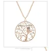 Hänge halsband Small Owl Tree of Life Halsband för kvinnor Rhinestone Rose Gold tröja Långt uttalande smycken Bijoux Drop de Dhdoj