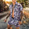 Men's Tracksuits Summer Men Hawaiian Sets Leaf Print Short Sleeve Button Shirt Beach Shorts Holiday Mens Two Piece Suit Cardigan High