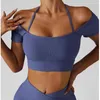 Yoga outfit Cuties Ribbed Short Sleeve Fitness Top Woman Halter Gym Workout Sports Bh Sexiga Crop Tops Running Seamless Bras sportkläder