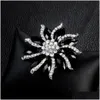 Pins Brooches Black Flower Brooch Crystal Wedding Bouquet Pins Women Dress Suits Fashion Jewelry Will And Sandy Gift Drop Delivery Dhntm