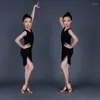 Scen Wear Tassel Latin Dance Dresses For Girls Pure Black Sling Long Thin Slim Team Competition Costume Performance