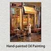 Arte em tela fina Garçom no café Pintura a óleo impressionista feita à mão Paisagem urbana francesa Cozinha Decoração contemporânea