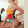 Kadın Mayo In-X Dantel Up One Piece Mayo Kadın Seksi Patchwork Kadın Monokini String Vintage Bodysuit Bathing Su Beachwear Yeni T230606