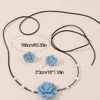 Choker Flower Lace-up Necklace With Earrings Denim Camellia-Bead Clavicle Chain Dropship