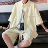 Mens Tracksuits Men Clothing Summer Loose is Silky Drapes Set Simple All Match Single Breasted Shirt Shorts High Quality 230605