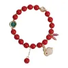 Charm armband nationell stil festlig röd orb pendel pärlor armband kvinnlig