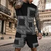 Tracki letnia koszulka retro retro 3D druk i splicing wyjątkowo duże męskie odzież O Neck Casual Athletic Suit 2-częściowy zestaw P230605