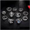 Cluster Ringen Antieke Sier Knuckle Ring Set Olifant Bloem Kroon Stapelen Vrouwen Midi Mode-sieraden Will And Sandy Gift Drop Delive Dhva0