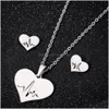 Pendant Necklaces Romantic Peach Heart Electrocardiogram Jewelry Sets Simple Fashion Heartbeat Charm Necklace Earrings For Women Lov Dhjkw