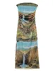 Casual Dresses Winkinlin Women Long Tube Dress Y2k Wrapped Sleeveless Strapless Wrap-Chest Print Club Cocktail Party