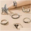Band Rings Retro Leaf Elephant Starfish Ancient Sier Knuckle For Women Stackable Joint Midi Finger Ring Set Will And Sandy 7Pcs/Set Dhbo6