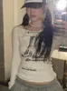 T-shirt da donna Y2k Abbigliamento Estetico Primavera e autunno Stampa di lettere bianche Manica lunga Bottoming Donna Kawaii Abbigliamento donna Stile coreano 230606