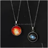 Pendant Necklaces Doublesided Glass Gemstone Starry Sky In The Solar System Gem Universe Milky Way Star Chain Necklace Jewelry Gifts Dhc2E