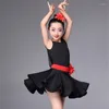 Bühnenkleidung Mädchen Latin Dance Kleid Ballsaal Wettbewerb Kleider Tango Praxis Fransenrock für Mädchen Top Kostüme