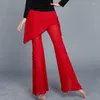 レディースツーピースパンツ＃9816ラテンダンスの服の女性セット夏の長袖スキニーTシャツレディース黒ズボンワイドレッグフェムレッド