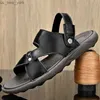 2023 été nouvelles sandales hommes peau de vache chaussures de plage décontractées en cuir véritable semelle épaisse anti-dérapant mâle chaussures à bout ouvert noir marron L230518