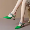 Hausschuhe Klassische Frauen Schuhe Für Rutschen Maultiere Seltsame High Heels Spitz Bling Glanz Sommer Zapatos Mujer