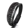 Pulseira de couro PU com punho preto Mtilayer trançado fecho magnético pulseiras para homens joias da moda entrega direta Dhgxp