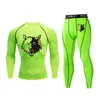 Running set Evil Wolf Long Sleeve Sport Fitness Gym Compression Tights Passar Elastic Basketball Workout Pants Set Clothes Custom