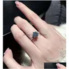 Полосы колец Новый Sier Inlaid Blue Crystal Honeycomb Diamond Ring Ring Luxury Sparkle Ladies Accessory Accessories Drop Delivere Dhubu