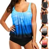 Women's Swimwear High Waist Drawstring Tankini Women Floral Printed Two Pieces Swimsuit With Boyshort Control Athletic Bathing Suits