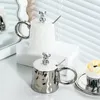 Tassen 380 ml galvanisierte Bärenbecher Keramiktasse mit Deckel und Löffel Büro Hochwertiges Kaffee-Wohnzimmer-Dekorationszubehör