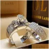 Anneaux De Mariage Diamant Combinaison Bague Ensembles De Fiançailles Knuckle Band Pour Les Femmes De Mode Bijoux Cadeau Drop Delivery Dhnvs