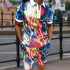 Mens Tracksuits Summer Tshirt Set Multicolor Floral Pattern Polo Shirt 3D Printing Vintage Shorts Workout 2st 230605