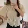 Kvinnors blusar lykta ärm ruffles korta spetsar blusas kvinna söt japan stil flickor retro vintage mage vita skjortor