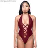 Roupa de banho feminina 2020 maiô vermelho sexy de uma peça malha feminina brasileira oca bandagem roupa de banho feminina praia maiô monokini t230606