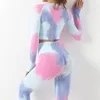 Yoga Outfit Tie Dye Tracksuit High Waist Leggings Seamless Yoga Suit Womens Gym Clothes Workout Set Sportswear Outfit Fitness Clothing 230605