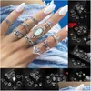 Cluster Rings Stacking Ring Set Retro Midi Knuckle Crown Lotu Leaf Star Elephant Moon Charm For Women Fashion Jewelry Gift Will And Dh25I