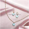 Pendentif Colliers Papillon Collier Boucles D'oreilles Ensemble De Bijoux Chaînes En Or Acrylique Boucles D'oreilles Femmes Mode Will Et Sandy Drop Delivery Pe Dhd1Y