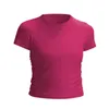 LU-74 Traje de yoga All LT toma una camiseta de manga corta para mujeres Fitness respirable Tops de deportes elásticos altos y altos