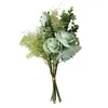 Decorative Flowers Hybrid Bouquet Eucalyptus Roses Gypsophila Fake Flower Bridal Hand For Wedding Home Party Decoration Artificial